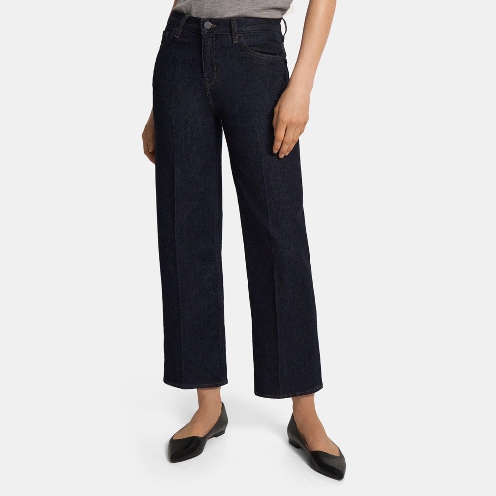 Wide Crop Jean in Washed Denim